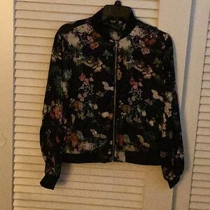 Colleen Lopez Black Bomber Jacket with Floral Design, and sequined areas